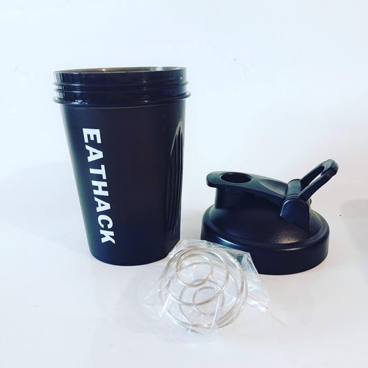 EATHACKロゴ入りシェイカー 400ml容量 ブラック メタルボール入り - ミウラタクヤ商店